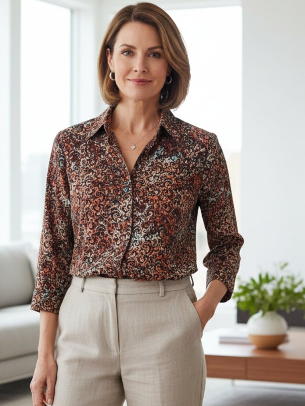 Christopher Banks S Top Brown Floral Button Front Ruffle Peplum Career Casual
